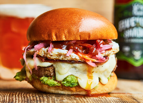 Beef Burger with Bacon, Avocado, Cheese & Fried Egg - Honest Burgers Hammersmith Special